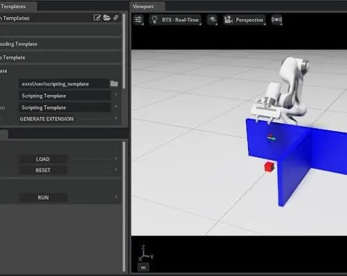 Robot arm in a simulator scene